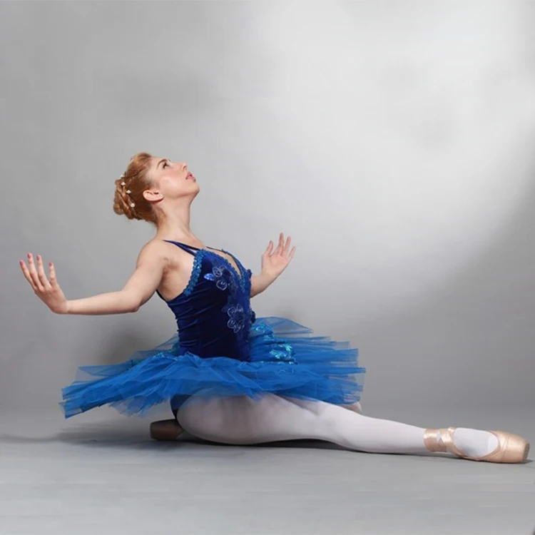 Blue flowers decoration velvet elegant swan lake ballet tutu ladies tutu