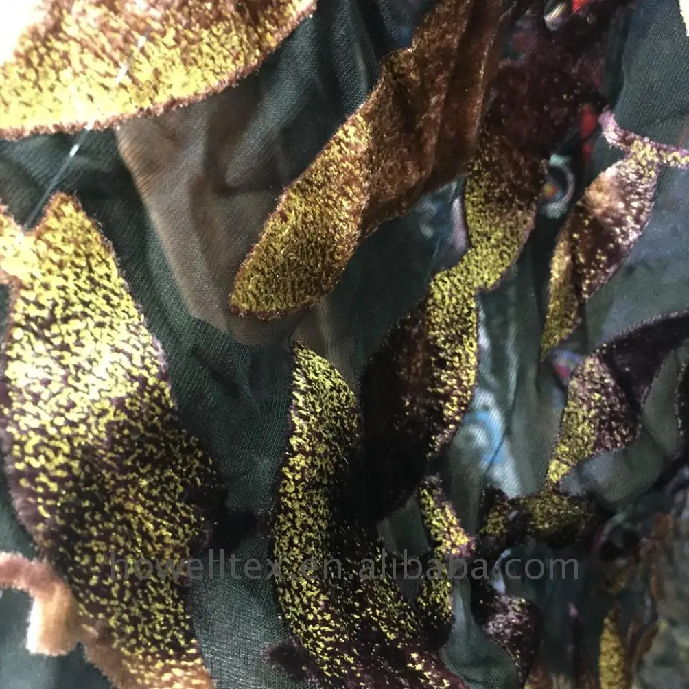 IN STOCK Habotai  Silk Velvet Burn Out velvet fabric roll ready pattern in india hot sale