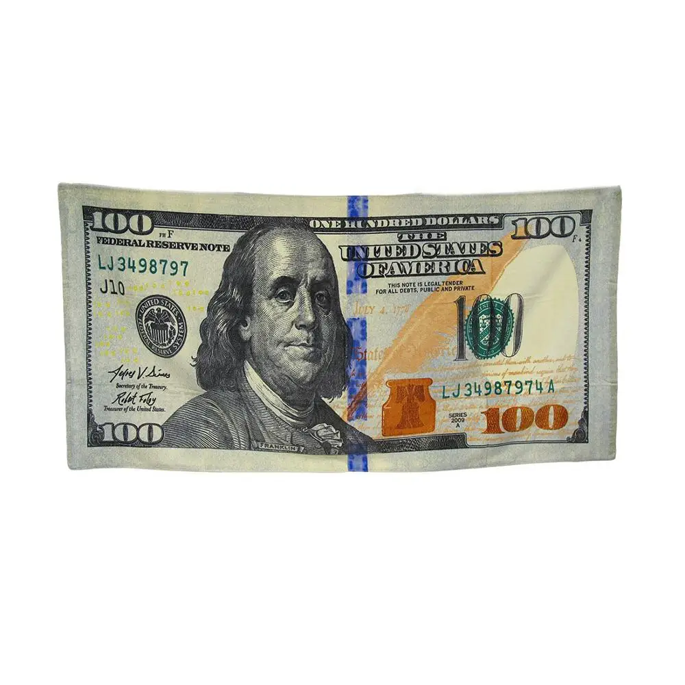 Most popular US dollar printed velour beach towel for promotion