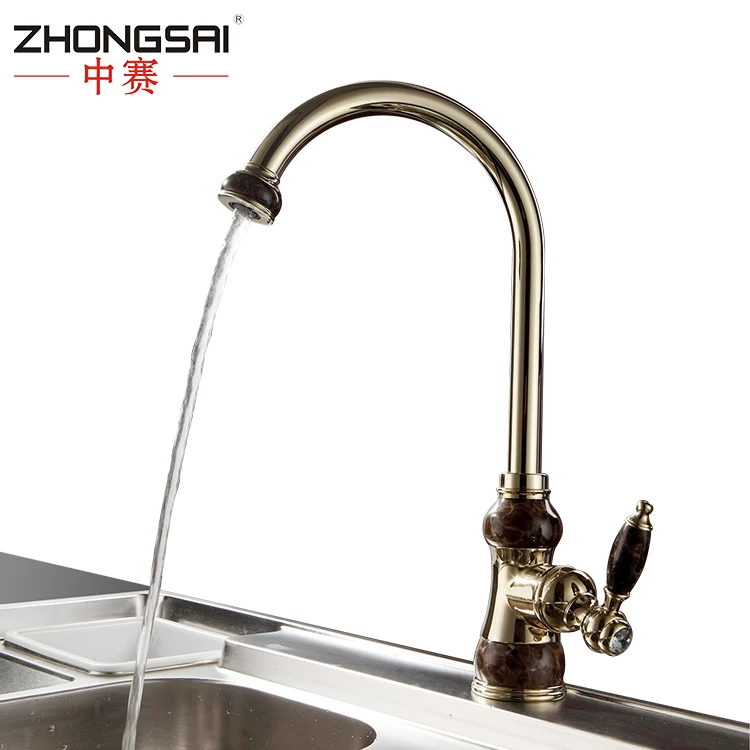 kitchen faucet Gold Brass Body kitchen Sink Faucet with Black Jade