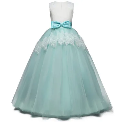Pabasana blue tulle girl dress with embroidery lace and bow belt for party with quality warranty