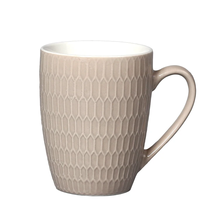 320ml Custom Decorative Green Blue Ceramic Embossed Mugs