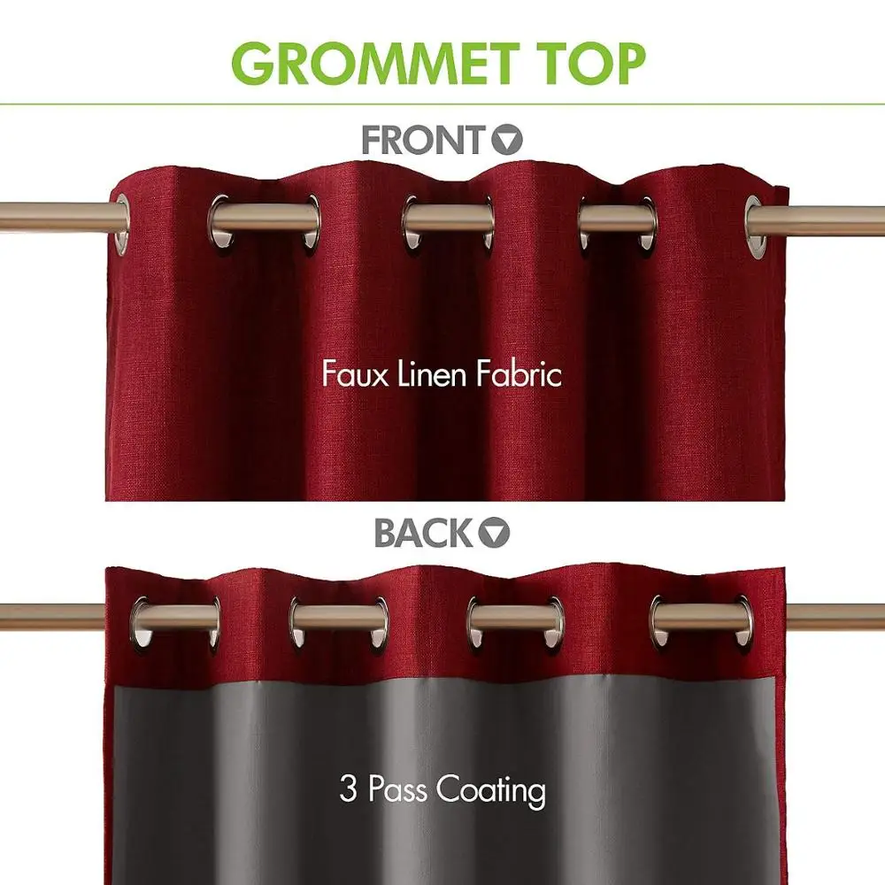 Full Light Shading Blackout Curtains Solid Thermal Insulated Blocking Drapes Grommet Top Faux Silk Satin Curtains for Bedroom