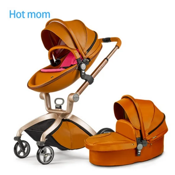 HOT MOM  PU leather Luxury Baby Stroller Luxury Landscape Baby Stroller