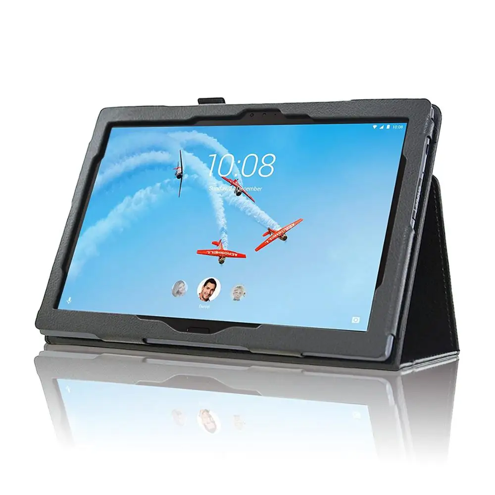 
New Arrival, Folio Protective PU Leather Tablet Case Cover for Lenovo Tab 4 10 Plus 2017 with Wake Sleep Feature, Black 