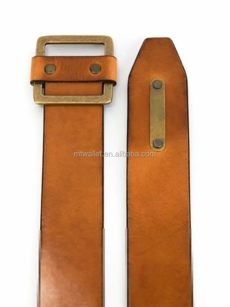 Wholesales vintage men belt vegetable tanned leather, Brown leather square buckle belt for Europe America market