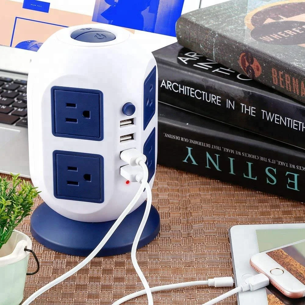 Power Strip Surge Protector, Strip Tower 8 Outlets 4USB Ports (2 X 2.1A),3 Power Switch with 6.5 Feet Extension Cord