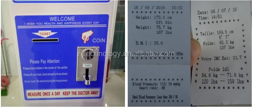 coin operated ultrasonic sensor BMI pharmacy height and weight machine with blood pressure