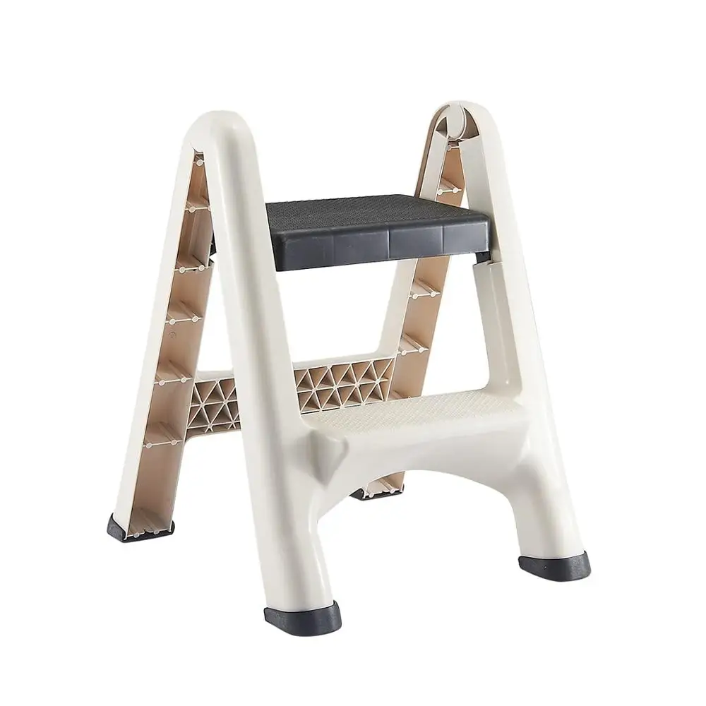 Two-Step White Lightweight Small Folding Library Ladder