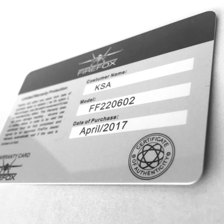 Custom logo pvc cards coating overlay Plastic gift card printing PVC watch International Warranty card with NFC URL website