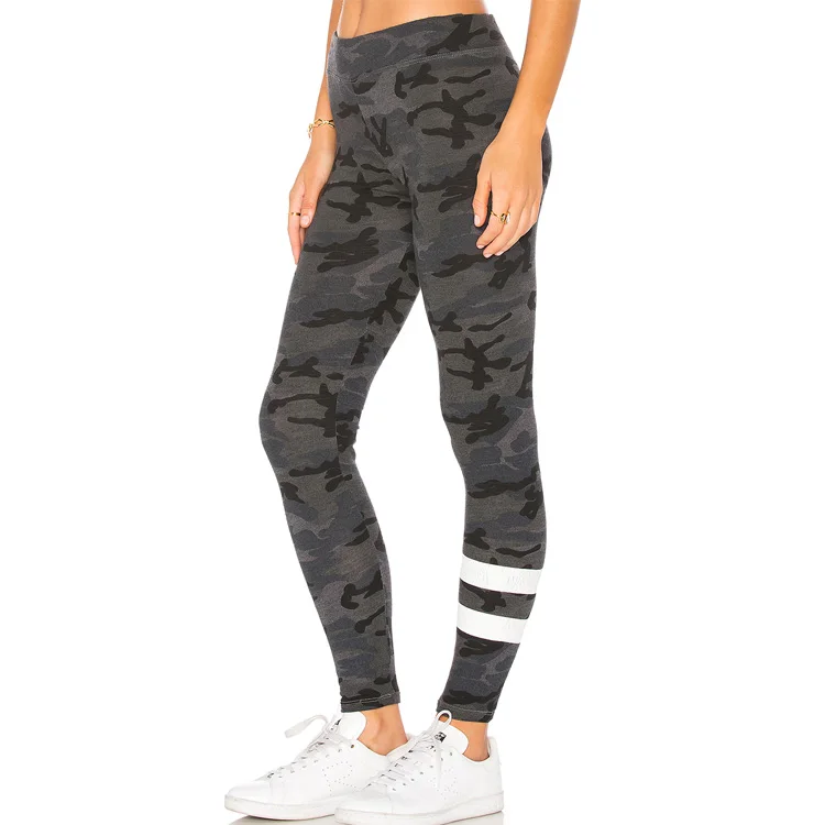 
YL oem custom fashion high quality women camo yoga pants leggings with stripe print for wholesale in alibaba 