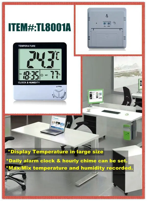wall clock with thermometer,clock with digital humidity meter wall thermometer hygrometer,wall thermometer