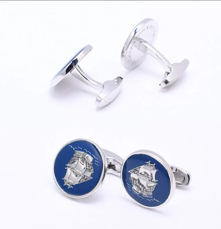 Новинка, мужские деловые Запонки с гравировкой под заказ, Синие запонки в подарочной коробке на день рождения