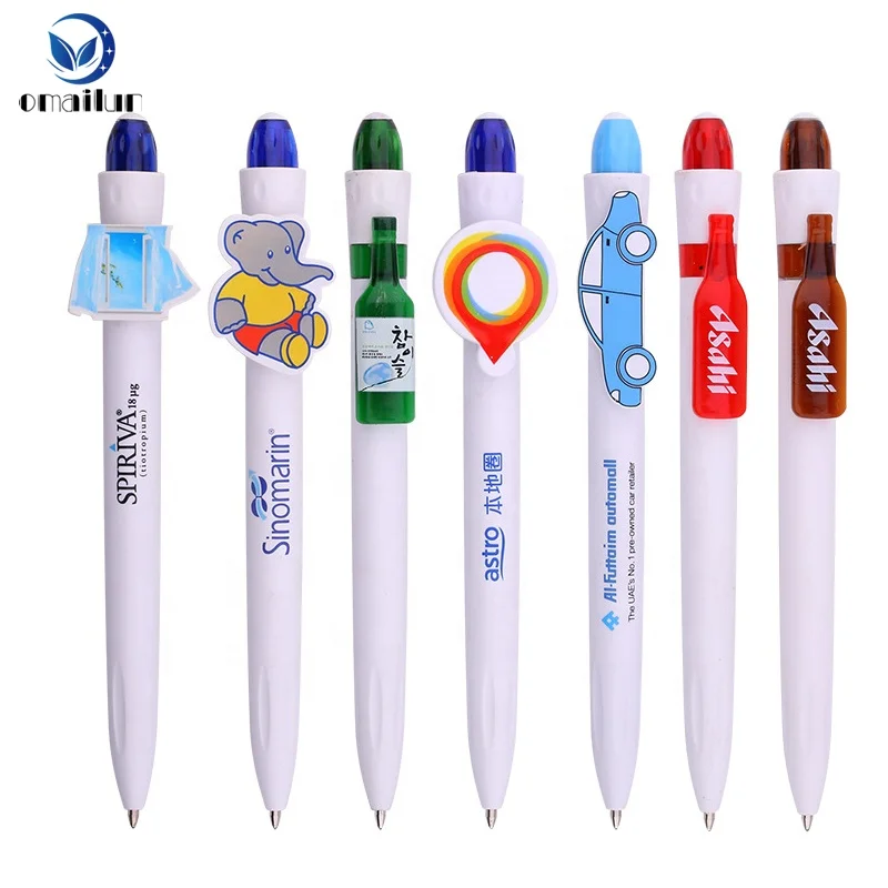 Promotional logo plastic ball pen, custom made pen clip clips