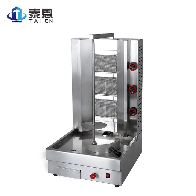 
3 Ceramic Burners Auto Gyros Doner Kebab Grill Commercial Gas Shawarma Chicken Duck Pork Meat Product Making Machine 