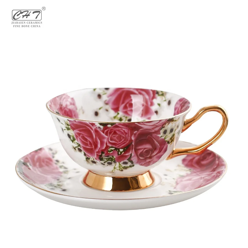 Germany wedding modern custom printed bone china floral tea cup and saucer set