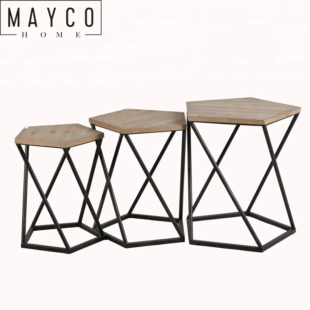  Mayco 3 шт. черная отделка дерево и металл входные столы с кофейным столиком