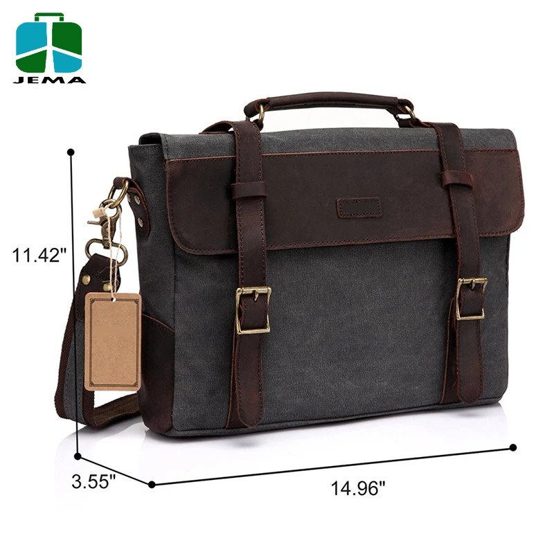 Casual Leather Canvas Messenger Bag men for 14 inch Laptop