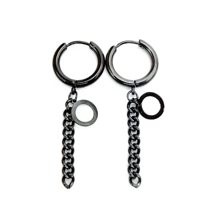 Body Jewelry Men Stainless Steel Fashion Earring Hoop with Chain