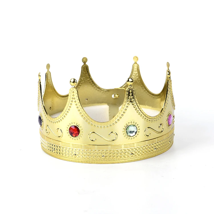 Custom Plastic Gold King Crown Gem Plastic Full round crown for Party Cosplay Festival Plastic Tiara