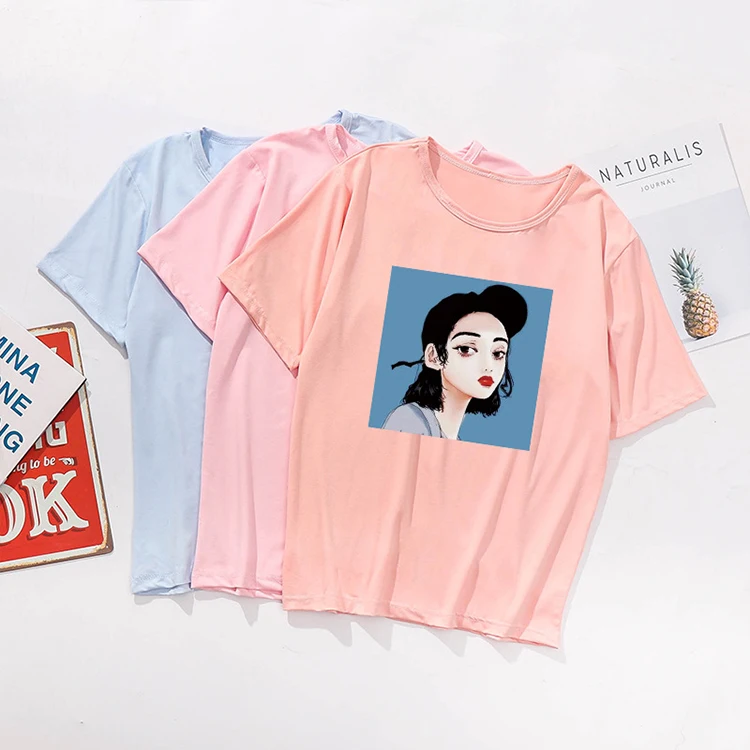 Wholesale Vintage Girls Polyester Spandex Printed T-shirt Women