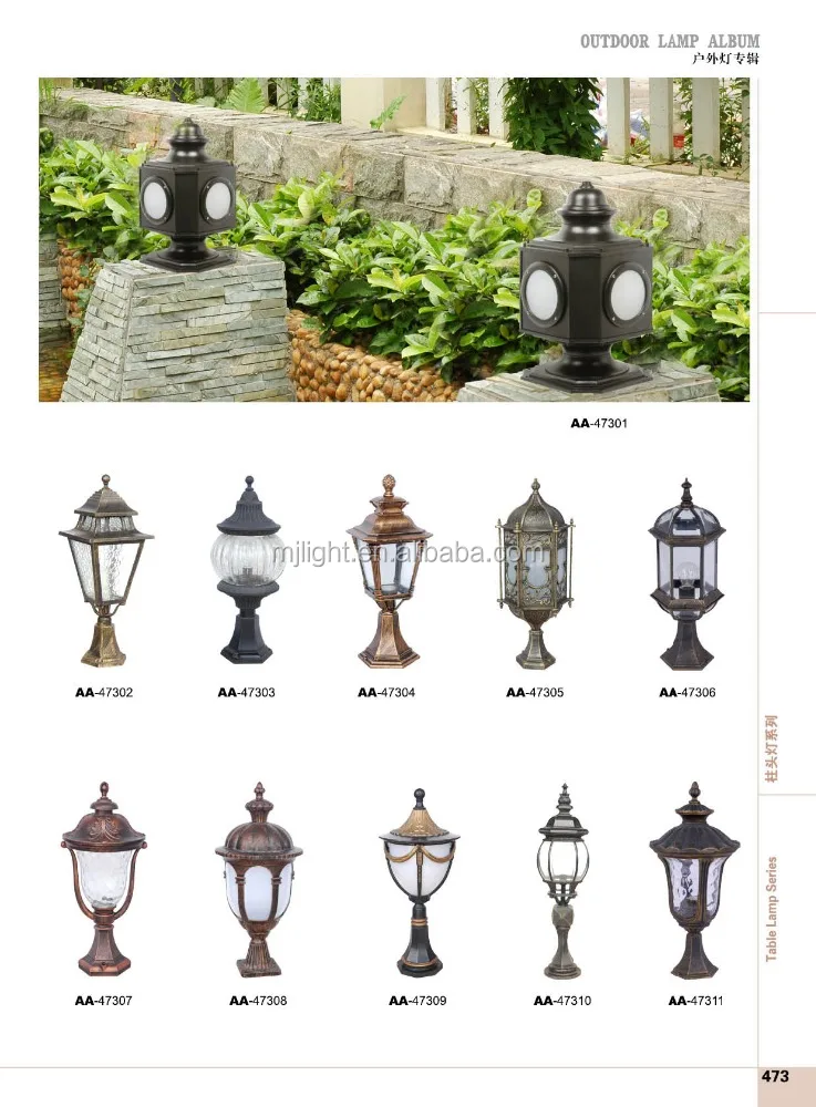 Exterior Antique Cast Aluminum Garden Led Pillar Light