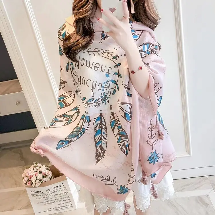 Wholesale Custom Printing Large Silk Cotton Blends Scarf Sarong