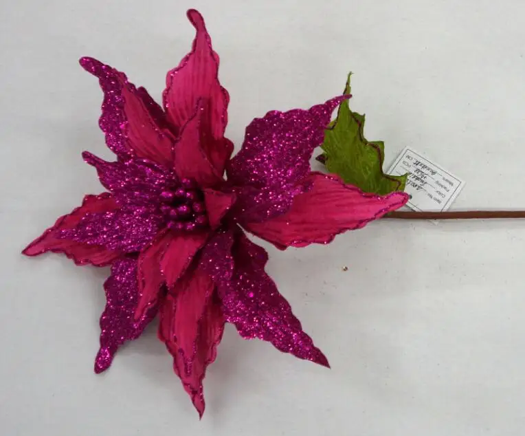 
Bulk Artificial flower glitter Christmas flower fabric Poinsettias Single flower 