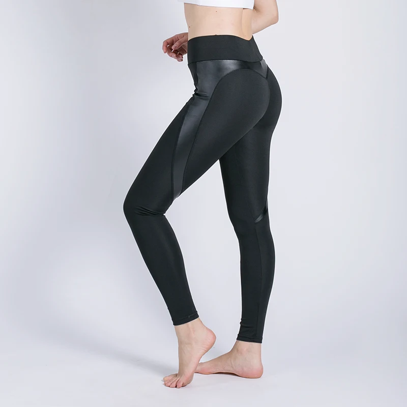 High Waisted Leather Leggings for Women High Waist High Quality Spandex / Polyester Maxi Standard Knitted SEAMED