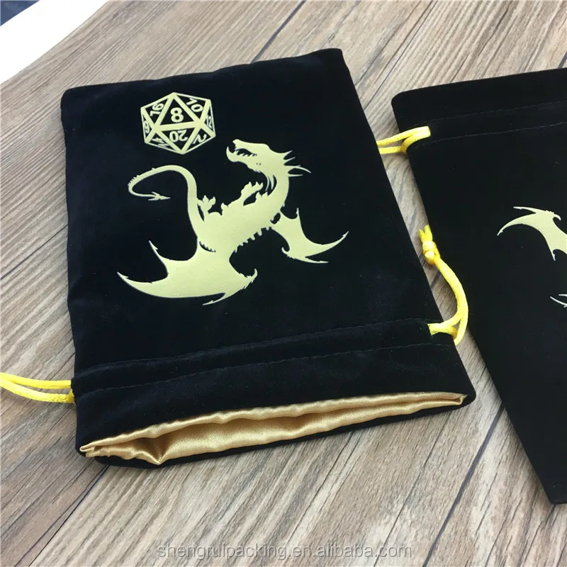 Premium Black Velvet Dice Bag with Satin Lining for Dungeons & Dragons