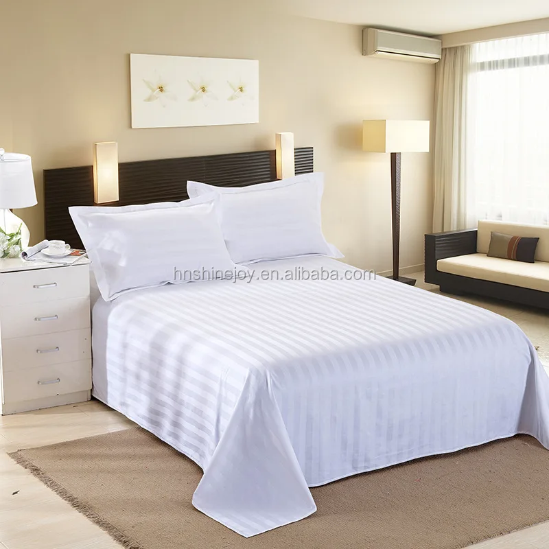 
Alibaba supplier King size 60s 330T white bed linen 100% cotton satin stripe plain hotel bed sheet 