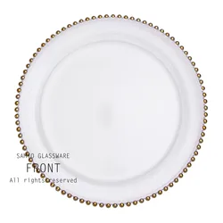 Samyo Wholesale 13inch Silver Beaded Glass Charger Assiette Plate For Wedding