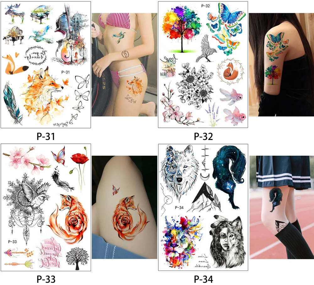 New 15x21cm Temporary Tattoo Stickers in Stock P01 - P38