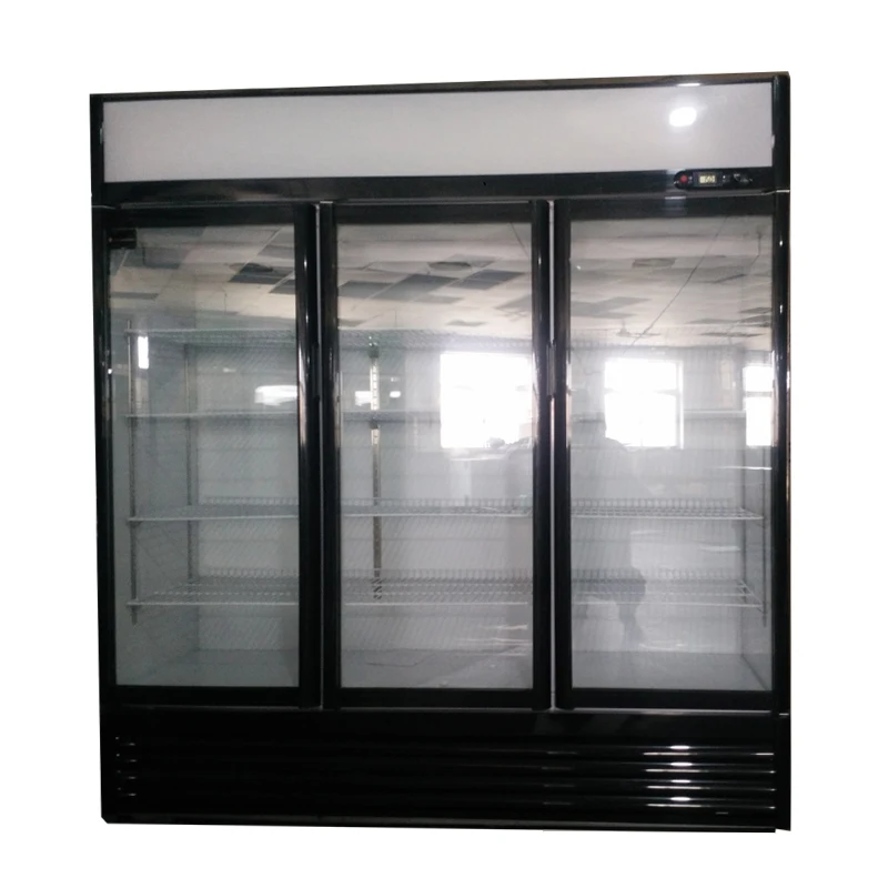 1000L 3 glass doors upright freezer cabinet commercial refrigerated display cooler