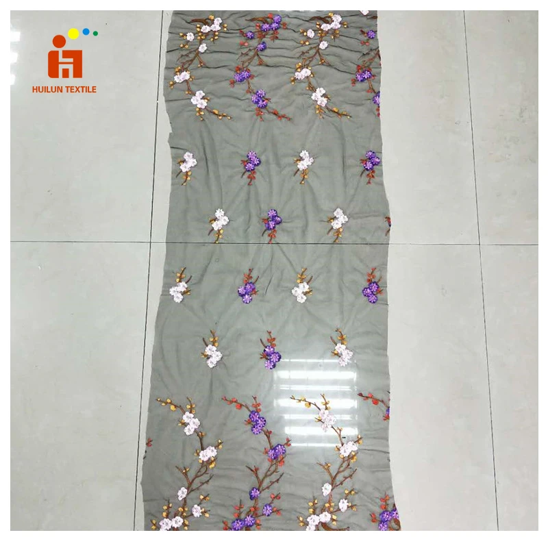 HLS163# high end fashion design printed organza fabric 3D flower applique embroidery