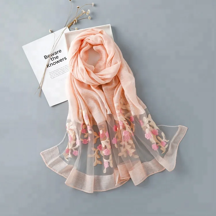 2018 горячий стиль женские модные длинные однотонные шелковые чувствовать себя длинный вышивка пашмины органзы шарф