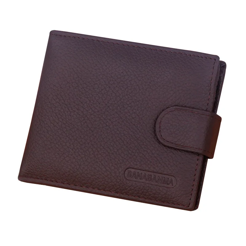 Banabanma MW1075 Short Model Hasp Black Genuine Leather Mens Wallet With Coin Pocket