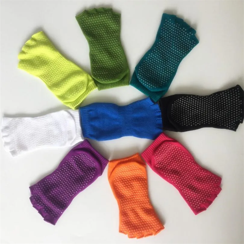 High quality Half Toes Cotton Sock Non Slip Peep Toe Anti Slip Ankle Grip Durable Open Yoga Pilates Socks