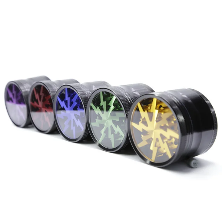 Tobacco Smoking Herb Grinders 63mm Aluminium Alloy Grinders With Clear Top Window Lighting Grinder 5colors 4parts