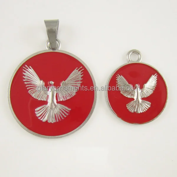 Red Enamel Catholic Baptism Christian Dove Holy Ghost Spirit 1st Communion Holy Spirit Medallion
