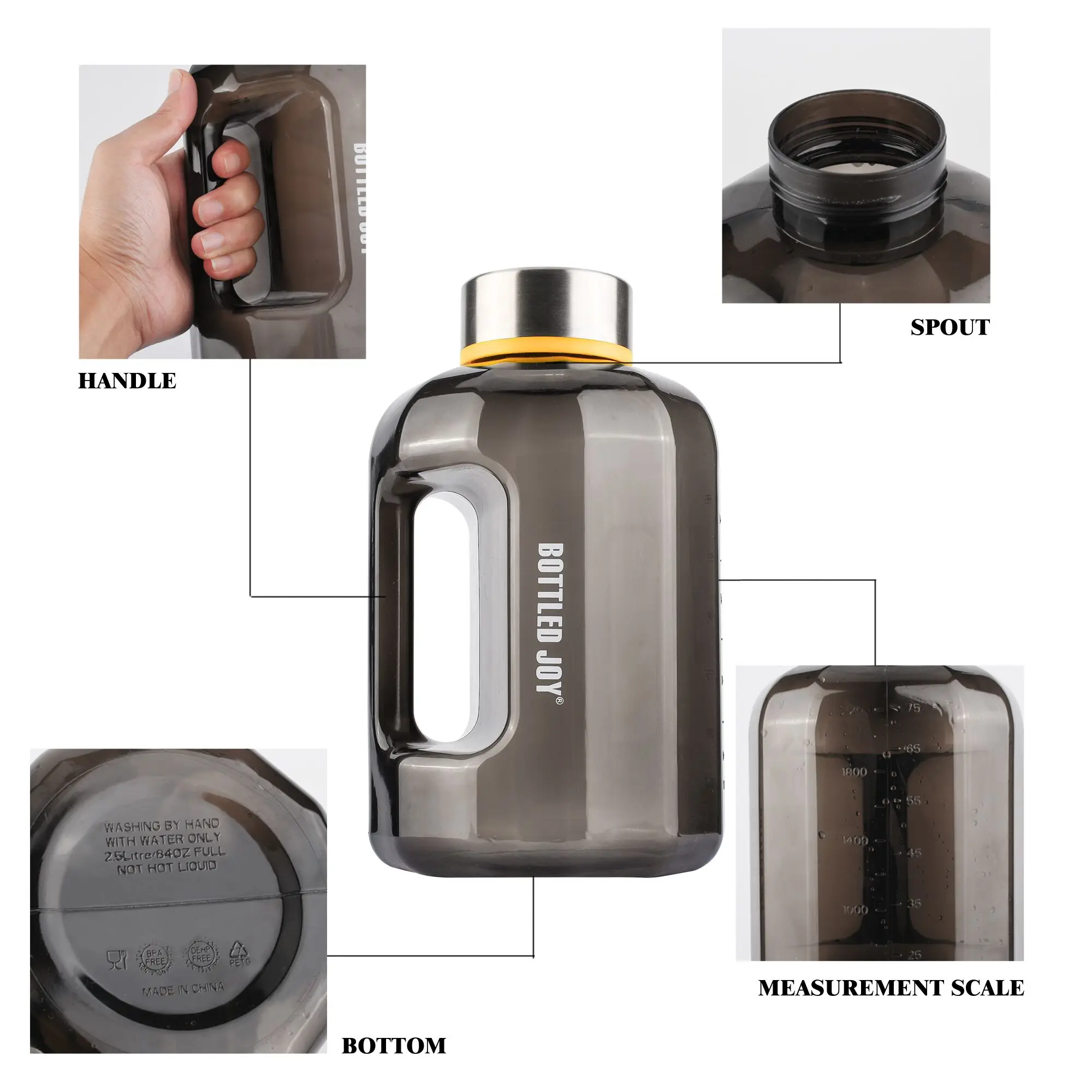 
Dishwasher safe 84 OZ BPA FREE large water bottle with time mark clear water jug with handle 