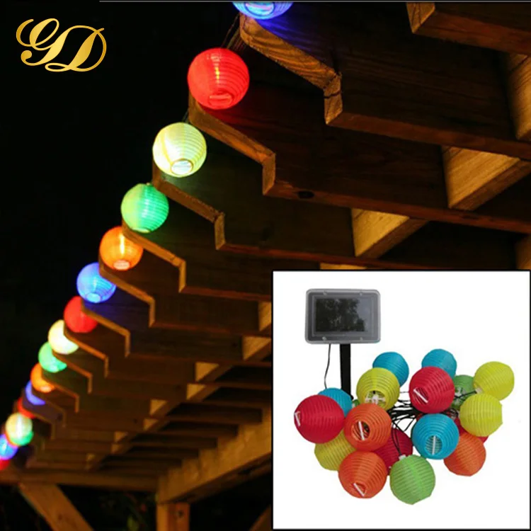 Solar New Year Decoration Chinese Paper Lantern Multicolor LED String Light