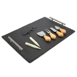 15 x 12 Inches Slate Cheese Cutting Board Set with 4 Cheese Knife,  3 Cheese Markers, 2 Chalk Pens