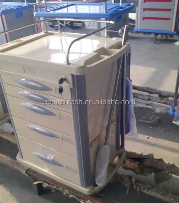 China BT-EY003 Hospital medical ABS plastic emergency trolley, resuscitation cart 5 drawers CPR board price