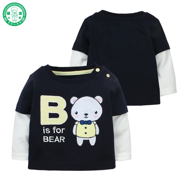 
2018 Wholesale Long Sleeves Nweborn T-Shirt 100% Cotton Spring Lovely Baby Boy Shirt with Animal Bear Pattern 