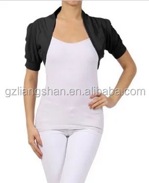 OEM Custom Wholesale Bolero Cropped Shrug Jacket Cardigan Ruched Short Sleeve Stretch Cotton Top Shrug Designs for Women