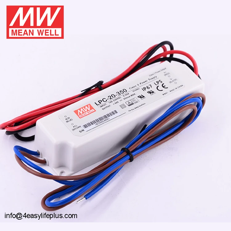 Mean Well 20W Waterproof IP67 LED Driver 350mA LPC-20-350