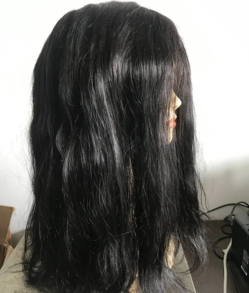 Natural Looking Black Color 20inch Long Straight Remy Human Hair Top Monofilament Full Wigs with for Alopecia Thinning Hair Loss