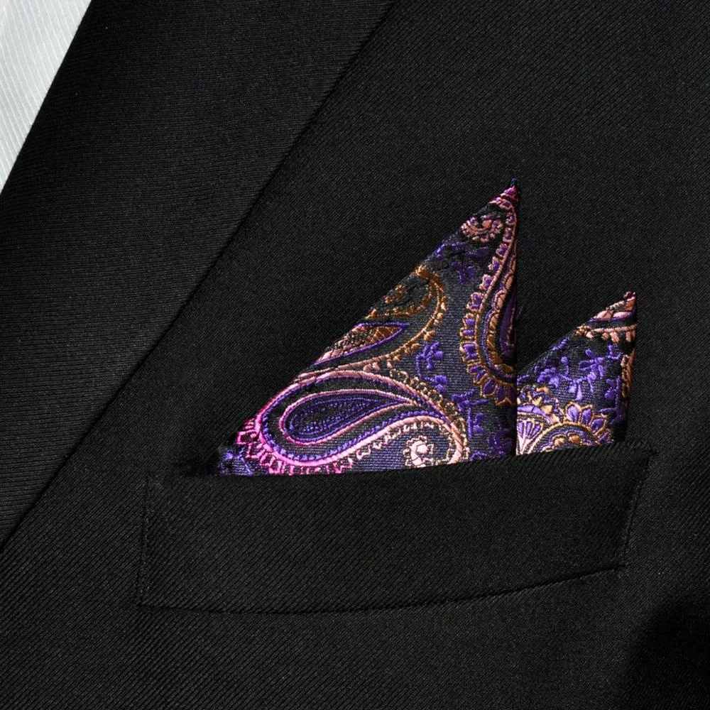 Mens Silk Woven Custom Serged Seams Pocket Square Metallic Yarns High Quality Pocket Squares
