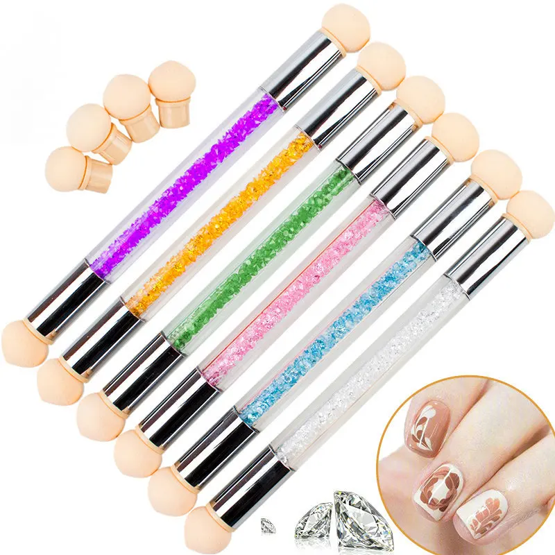 Sponge Heads Sharp Round Replaceable Powder Brush Shade Gradient Pen  Nail Art Tool UV Gel Polish short nail brush